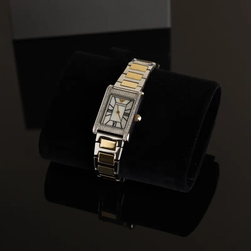 Emporio Armani Genni Silver Dial Two-tonr Ladies Watch- AR11642